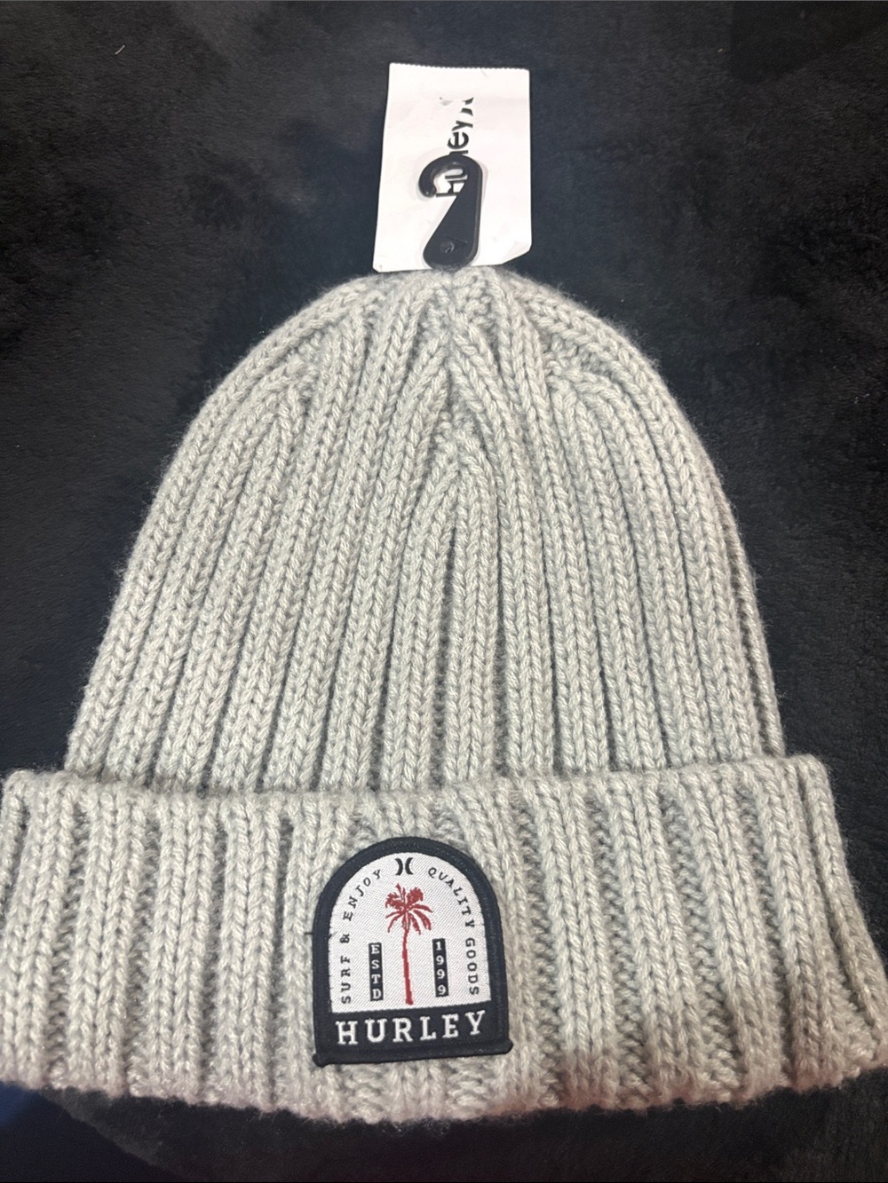 Hurley Kids Ribbed Beanie Hat in Light Gray with Patch